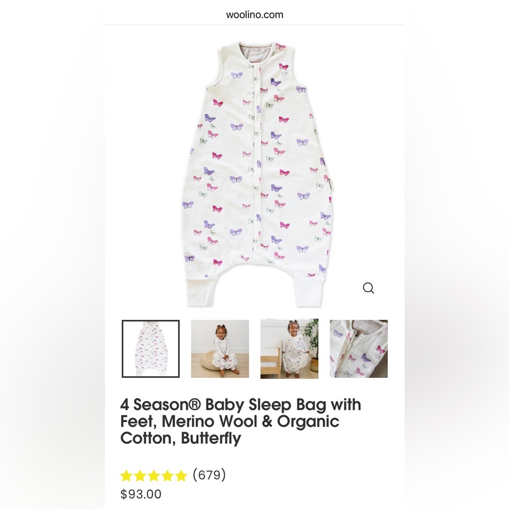 Woolino Butterfly Print Sleep Bag with Feet